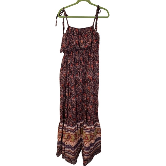 Free People Baby Doll Maxi Purple Paisley Floral Cotton Dress Tie Strap M - Picture 2 of 9